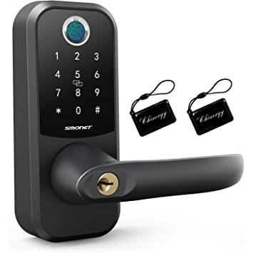 Cerradura inteligente, cerradura de puerta de entrada sin llave SMONET con  manija, teclado digital Bluetooth electrónico
