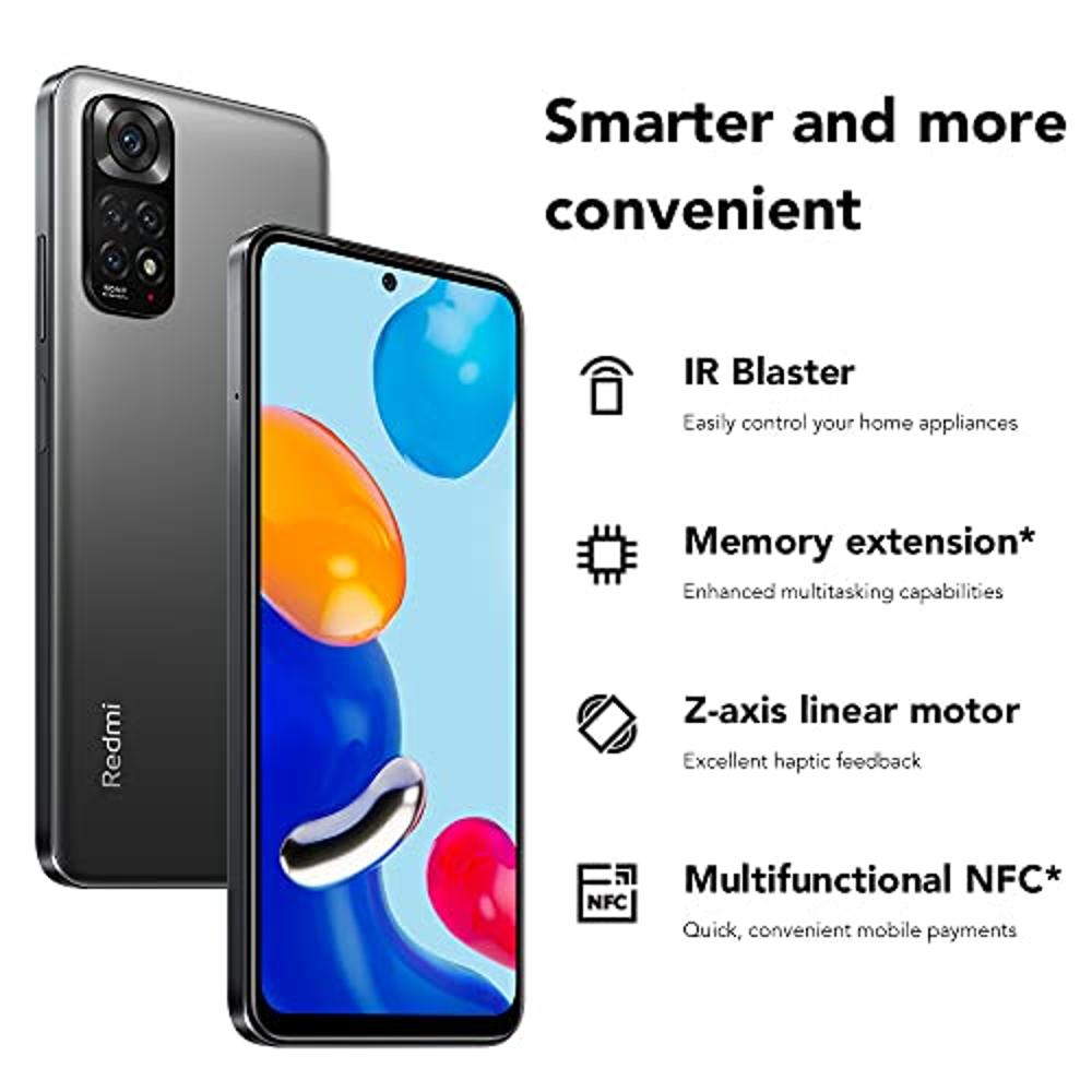  Xiaomi Redmi Note 11 4G Volte 128GB + 4GB Factory Unlocked  6.43 Quad Camera 50MP Night Mode (NOT Verizon Sprint Boost Cricket At&t)  (w/Fast Car Charger Bundle) (Graphite Gray) : Cell