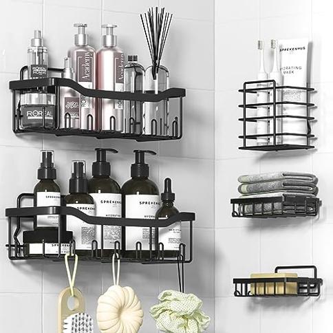 Shower Caddy - 5-Pack Shower Shelves, Adhesive Shower Organizer Hanging No  Drilling, Large Capacity Rustproof Stainless Steel Bathroom Organizer