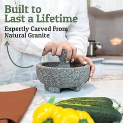 PriorityChef Granite Mortar and Pestle Set - 6.1 Inch Natural Stone Molcajete Mexicano for Spices, Seasonings, Pastes - Pestle and Mortar Bowl for Fresh Guacamole, Salsa, Pesto, Small, Grey - Modelo 2-Cup