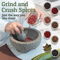 PriorityChef Granite Mortar and Pestle Set - 6.1 Inch Natural Stone Molcajete Mexicano for Spices, Seasonings, Pastes - Pestle and Mortar Bowl for Fresh Guacamole, Salsa, Pesto, Small, Grey - Modelo 2-Cup