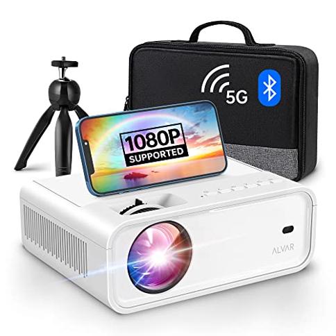Mini Proyector con WiFi 5G y Bluetooth con Trípode y Bolsa, ALVAR