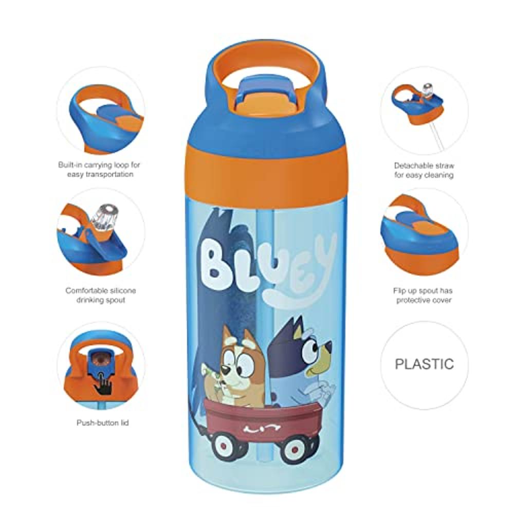 Zak Designs Bluey Double-Wall Vacuum Insulated, Stainless Steel Kids Mesa Water Bottle with Flip-Up Straw Spout and Locking Spout Cover, Durable Cup