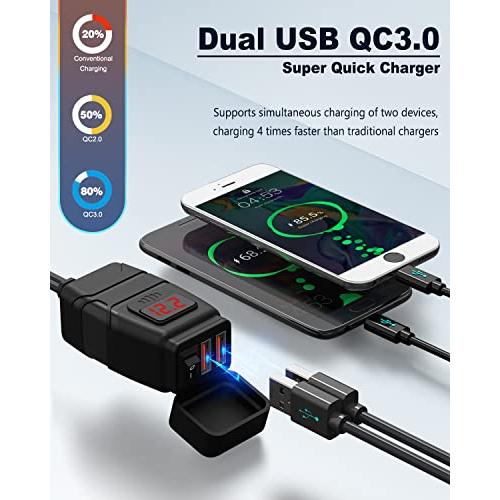 Kriogor Motocicleta Cargador USB QC 3.0 USB Enchufe y 6-30V