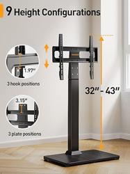 Perlegear Floor TV Stand with Mount for 32-70 inch TVs up to 88lbs, Floor Standing TV Stand with 9 Height Adjustment, TV Swivel Stand for Living Room with Wood Base, Max VESA 400x400mm, PGFS09