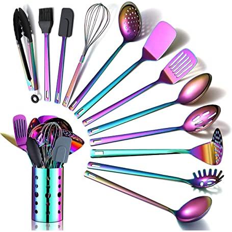 Juego de utensilios de cocina de acero inoxidable de 25 piezas | Kit de  utensilios de cocina y herramientas antiadherentes | Juego de utensilios de