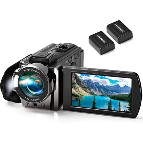 Hojocojo Videocámara de visión nocturna 4K digital con luz IR, zoom digital  20X, grabadora de cámara de vlogging de  de 270°, compatible con