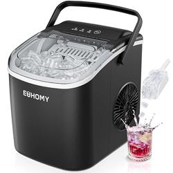 EUHOMY Countertop Ice Maker Machine with Handle, 26lbs in 24Hrs, 9 Ice Cubes Ready in 6 Mins, Auto-Cleaning Portable Ice Maker with Basket and Scoop, for Home/Kitchen/Camping/RV. (Black) - Color Black