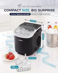 EUHOMY Countertop Ice Maker Machine with Handle, 26lbs in 24Hrs, 9 Ice Cubes Ready in 6 Mins, Auto-Cleaning Portable Ice Maker with Basket and Scoop, for Home/Kitchen/Camping/RV. (Black) - Color Black