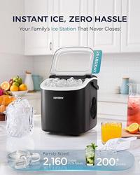 EUHOMY Countertop Ice Maker Machine with Handle, 26lbs in 24Hrs, 9 Ice Cubes Ready in 6 Mins, Auto-Cleaning Portable Ice Maker with Basket and Scoop, for Home/Kitchen/Camping/RV. (Black) - Color Black