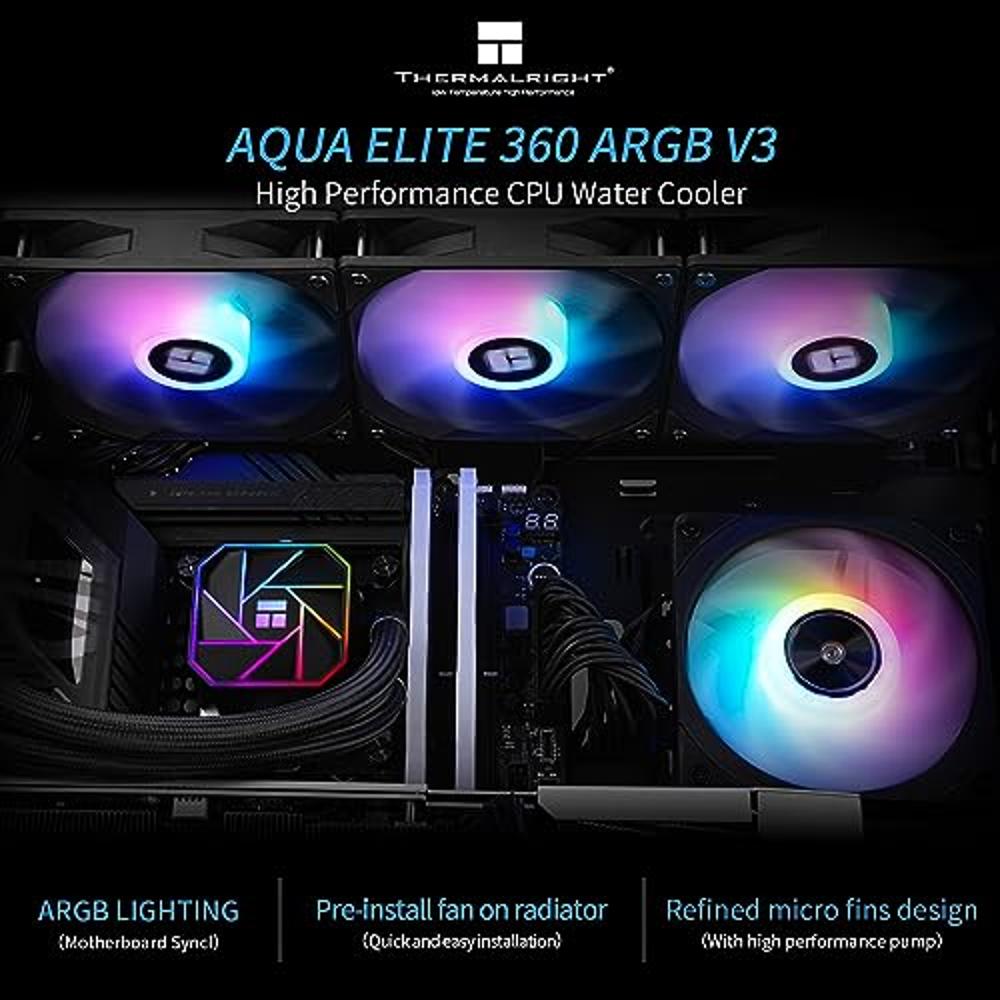 THERMALRIGHT Aqua Elite 360 V3 Aio CPU Cooler, 360 Liquid Cooling Row, ARGB  PWM Cooler Fans, for Intel