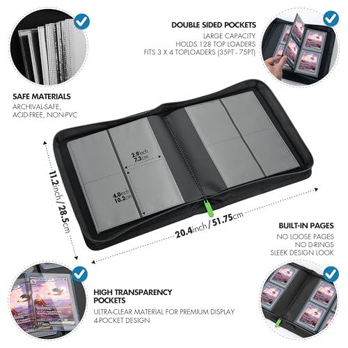 FunGuys Toploader Binder, Trading Card Binder Storage,128 4 Pocket Top Loader Pokemon Binder