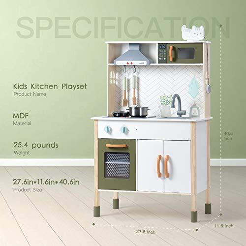 ROBUD Wooden Play Kitchen Set for Kids Toddlers, Pretend Toys Kitchen ...