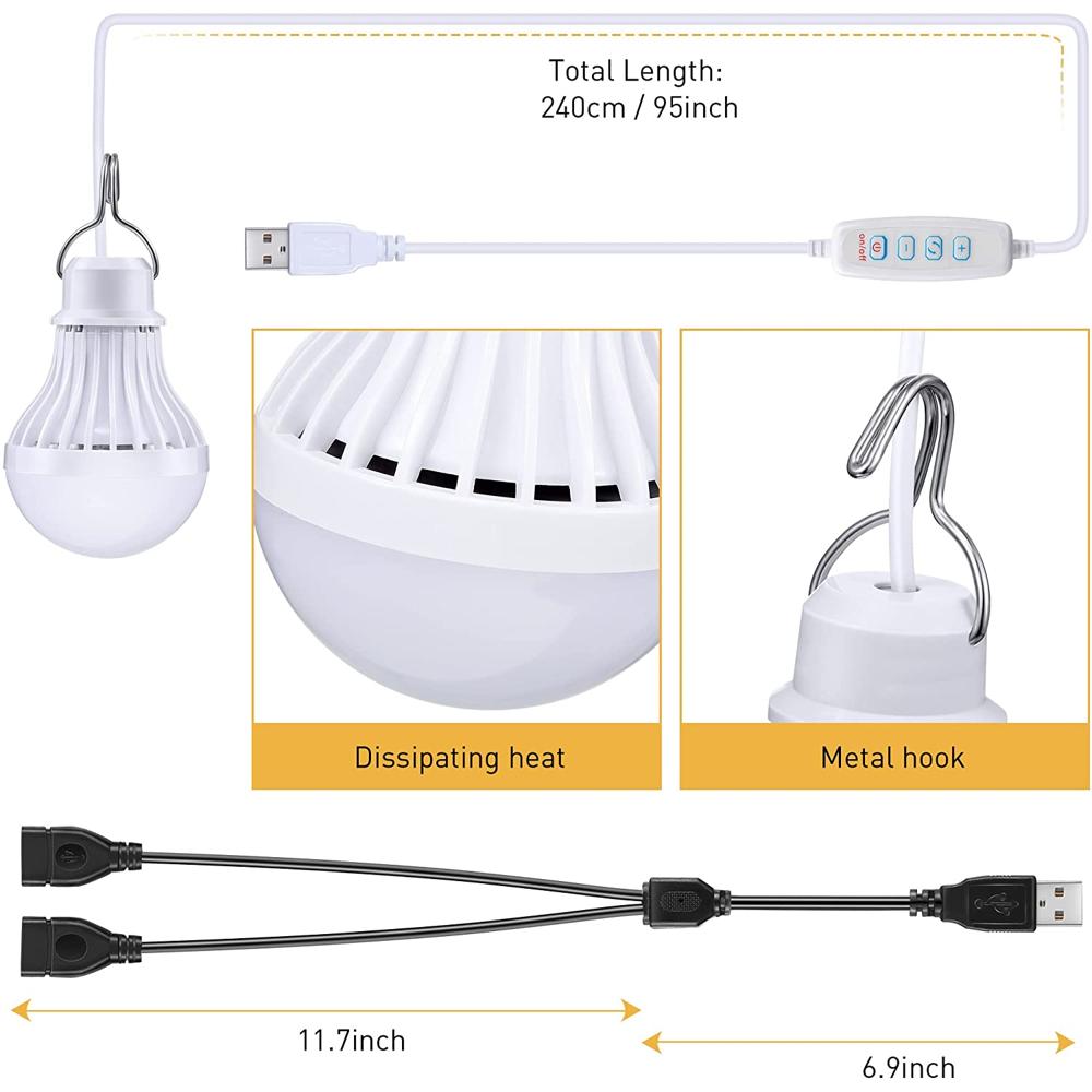  OSALADI Bombilla LED USB de 5 W, bombilla LED USB con cable USB  e interruptor de encendido y apagado para camping, senderismo, cocina,  garaje (luz blanca cálida), bombillas LED : Hogar