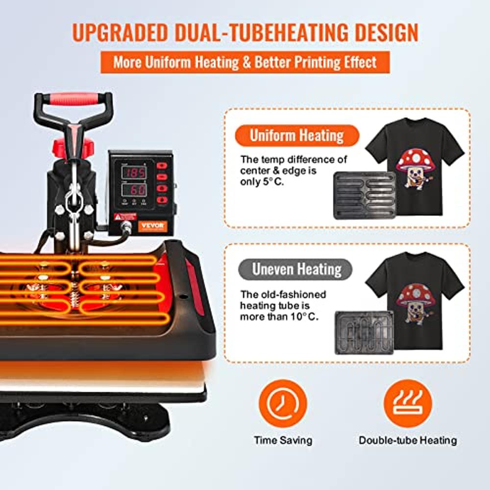  VEVOR Heat Press, 12 x 15 Inches Multifunctional Clamshell  Printer 11 in 1, Digital Dual-Tube Heat Press Transfer Machine, Swing Away  Sublimation Machine for T-Shirt Hat Cap Mug Plate Pen Shoes