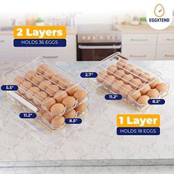 Eggxtend Large Capacity 36 Egg Holder for Refrigerator - 2-Layer Stackable Tray With Automatic Rolling Storage Container for Kitchen