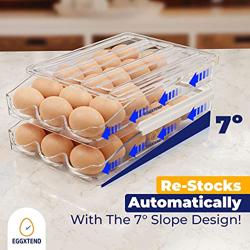 Eggxtend Large Capacity 36 Egg Holder for Refrigerator - 2-Layer Stackable Tray With Automatic Rolling Storage Container for Kitchen
