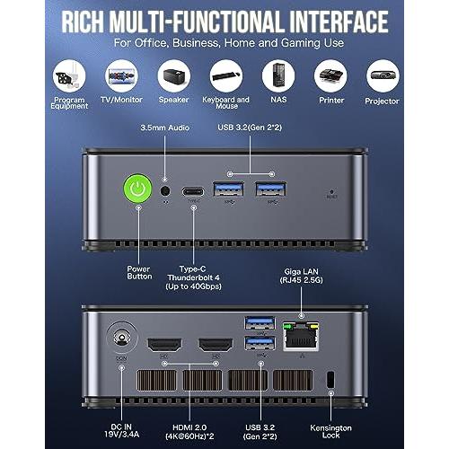 GMKtec Gaming Mini PC Windows 11 Pro AMD Ryzen 7 7735HS Mini Computer up to  4.75GHz 32GB DDR5 RAM 1TB Hard Drive PCIe SSD AMD Radeon 680M, 2 x HDMI