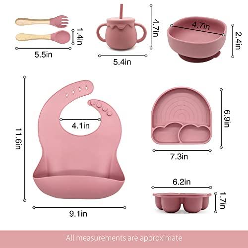 rayshie silicone baby feeding supplies 6 in 1, baby dishes, baby plates for  babies, baby utensils 6-12 months, silicone bibs