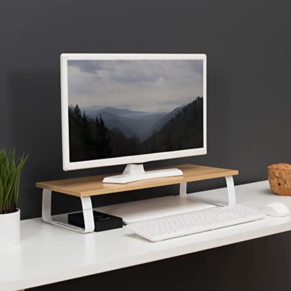  VIVO Soporte para monitor de 24 pulgadas, elevador de  escritorio de madera y acero, pantalla, teclado, portátil, escritorio  ergonómico de TV pequeño y organizador de mesa, blanco, STAND-V000D-W :  Electrónica