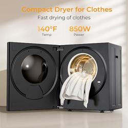 EUHOMY 1.5 Cu.ft. Portable Clothes Dryer, 850W Compact Dryer with Exhaust Hose, Mirror Finish, LCD Touch Panel, 4 Drying Modes, 5.5lbs Capacity, Portable Dryer for Apartments, Dorms, Rvs, Black - Color Glossy Black