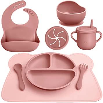 Platos para bebé con succión, platos de alimentación para niños pequeños, 3  diseños de arco iris divididos, juego de cubiertos de cuchara de