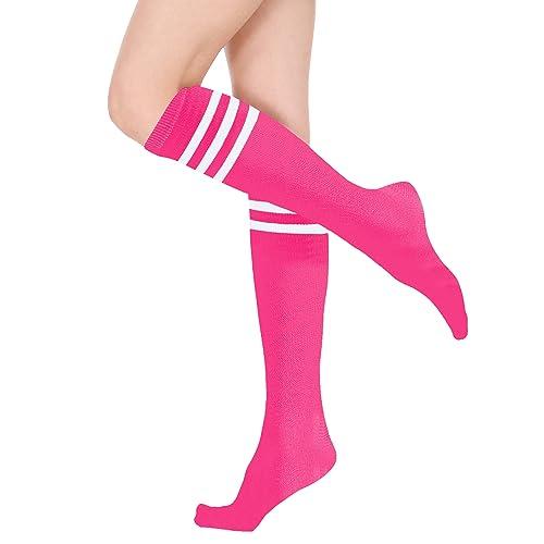 Cindeer 3 pares de calcetines de sóftbol para niñas, hasta la rodilla,  calcetines deportivos con puntadas, calcetines deportivos para mujer, para