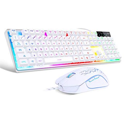 Combo de mouse para juegos, teclado retroiluminado LED K1 con 104 teclas para computadora y computadora portátil (blanco) : Precio Costa Rica
