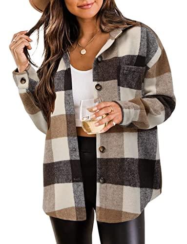 Camisa de franela para mujer chaqueta con botones a cuadros manga larga talla grande tarjeta