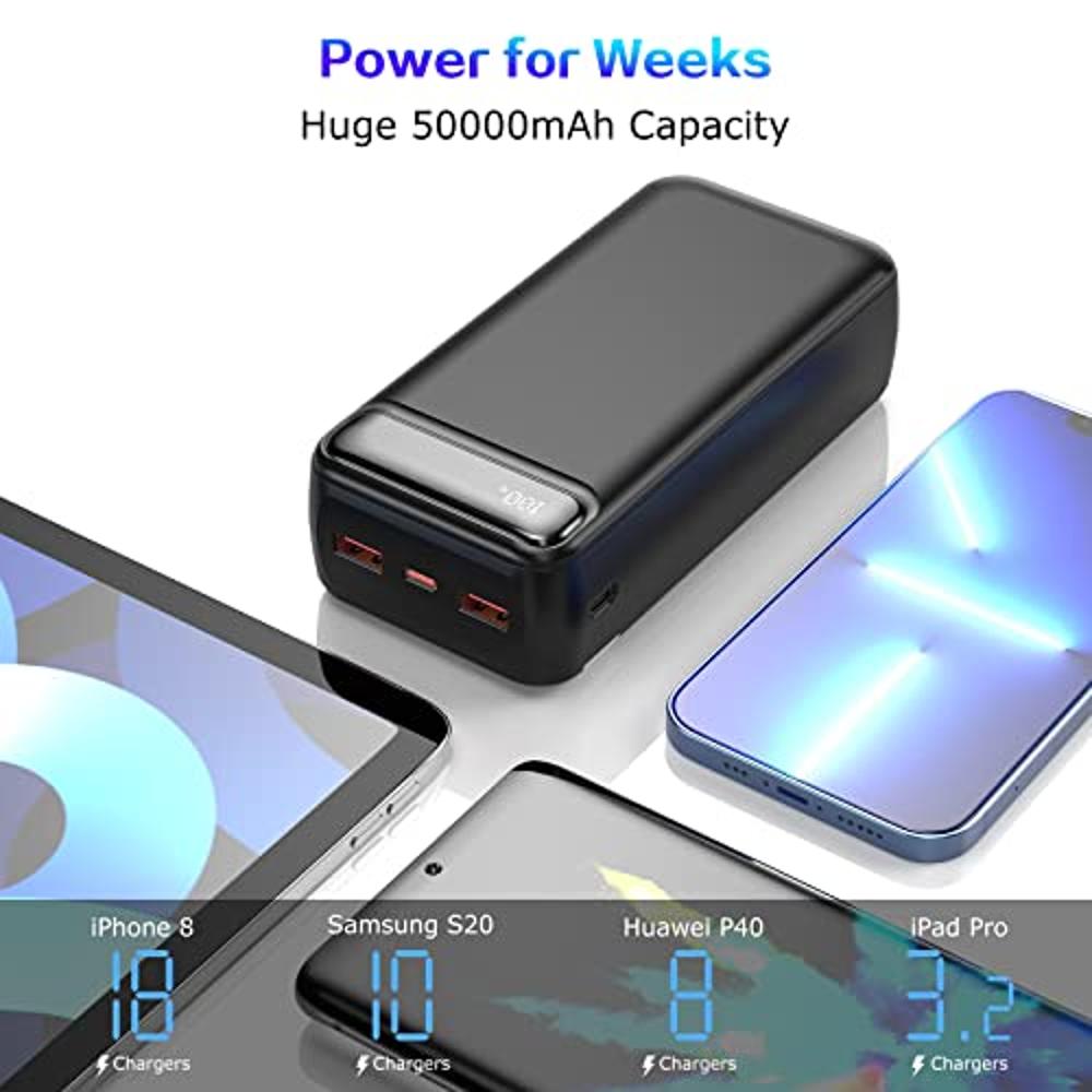 50000 mAh Power Bank ,22.5W Fast Charging Portable Charger ,USB-C Battery  bank , Flashlight and LED Display，3Outputs & 2 Inputs Huge Capacity  External