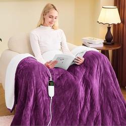 greenoak Heated Blanket Electric Full 72X84, Heating Blanket with 10 Heat Levels 1/2/4/6/8 Hours Auto-Off Overheat Protection, Flannel Sherpa Soft Warm Heater Blanket, ETL Certified Taro Purple