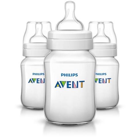 Set de 3 biberones transparentes Philips Avent Classic de 125, 260 y 330 ml