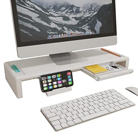  Soporte elevador para monitor de Ameriergo – Soporte  organizador de escritorio de 16.5 pulgadas para computadora portátil,  soporte de impresora de escritorio con soporte para teléfono y gestión de  cables, versátil