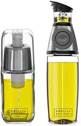 DWËLLZA KITCHEN Olive Oil Dispenser Bottle For Kitchen Set 6 oz Sprayer For Cooking and Glass 17 Oz. Cooking Pour Dispenser With Measurements for Cooking, Airfryer, Salad  BBQ - Color Silver - Black
