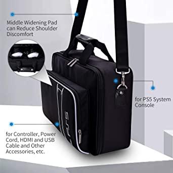  Mochila de almacenamiento de viaje para consola PS5, bolsa  protectora de lujo, bolsa de viaje para discos de consola de juegos,  versiones digitales y controladores, tarjetas de juego, HDMI y accesorios 