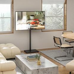 Rfiver Swivel Floor TV Stand with Mount for 32-65 inch TVs up to 88 lbs, Height Adjustable Tall TV Stand with Wood Base, Saving Space Design for Bedroom, Living Room and Corner, Max VESA 400x400mm - Color Black