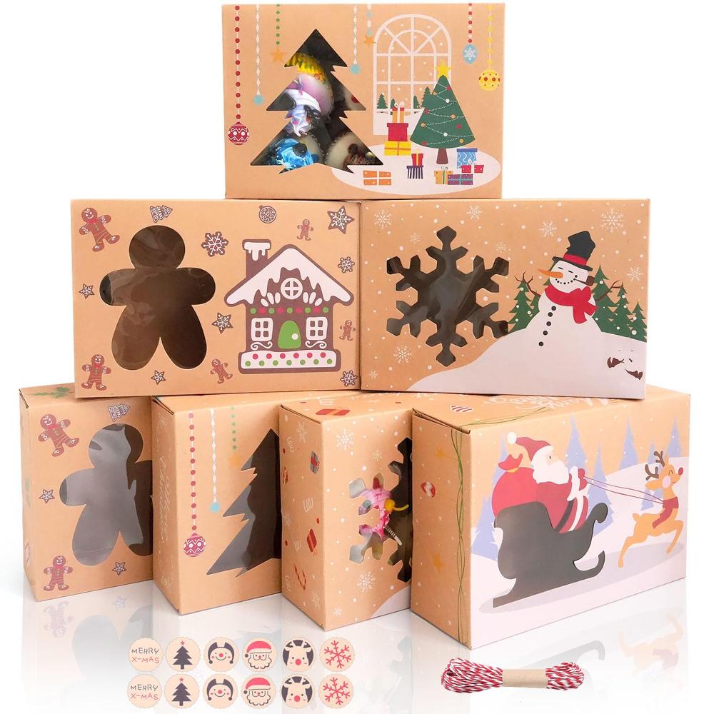 MAMUNU 12PCS Christmas Cookie Boxes for Gift Giving, 8.6x6x2.8