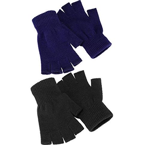 SATINIOR 2 pares de guantes unisex de medio dedo guantes sin dedos de punto  elásticos de invierno en tamaño común - Color negro + azul marino : Precio  Guatemala