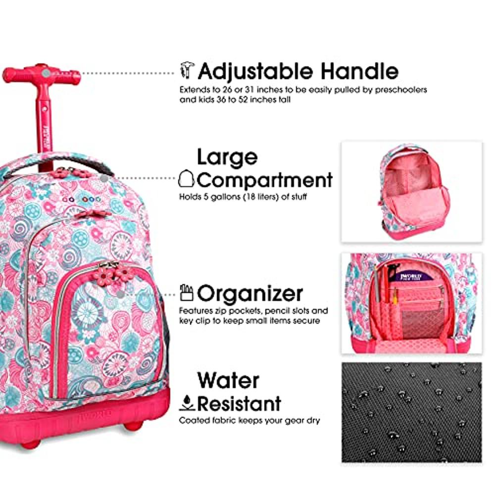 JWorld Lollipop 16 Rolling Backpack with Lunch Kit - Pink/Blue