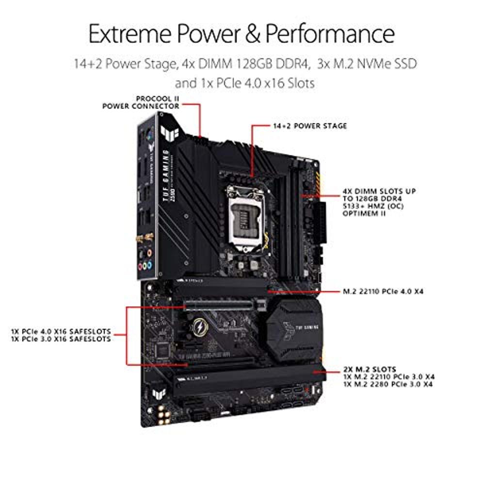  ASUS TUF Gaming Z590-Plus WiFi 6 LGA 1200 (Intel 11th/10th Gen)  ATX Gaming Motherboard (PCIe 4.0, 3xM.2/NVMe SSD, 14+2 Power Stages, USB  3.2 Front Panel Type-C,2.5Gb LAN, Thunderbolt 4, Aura RGB) 