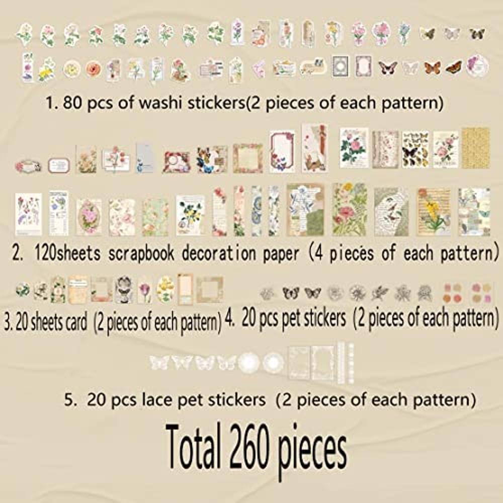 Alideco 260pcs Vintage Scrapbook Stickers Scrapbooking Paper Washi Junk  Journaling Supplies Collage Album Aesthetic Cottagecore Picture  Frames(Flowers