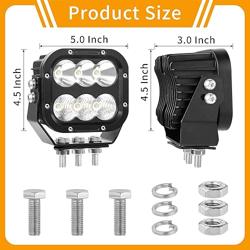 LED Off Road Lights, LED Driving Pod Lights 120W 10000lm IP68 Ultra Bright Square Combo Beam for Car Boat ATV UTV RV Golf Cart Pickup Tractor Work Lights 12V 24V, Pair - Color 5 Inch Cube