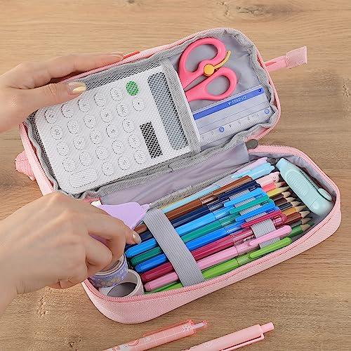 YUERUI Cute Preppy Pencil Case - Large Capacity Pencil Bag for Girls -  Ideal for School Supplies and Organization (Pink)