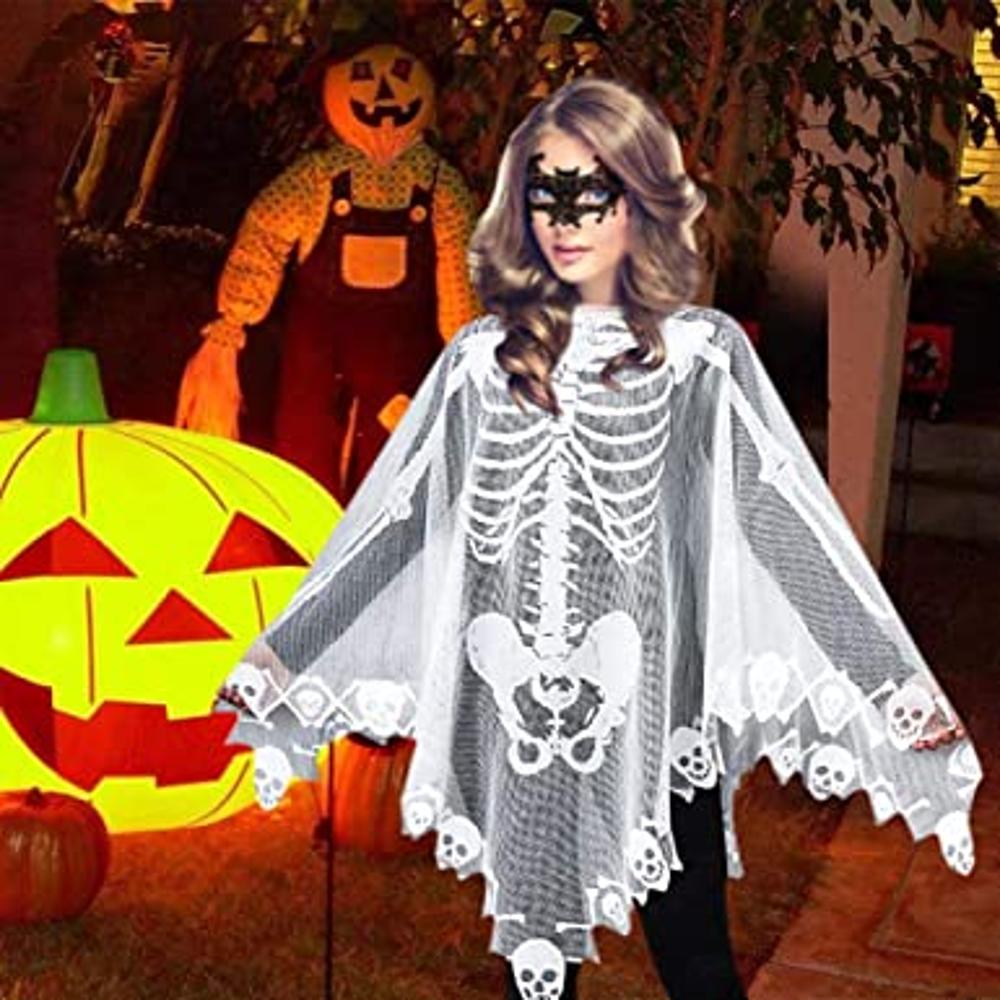 Qerhod Disfraz de esqueleto de Halloween para mujer Poncho de capa