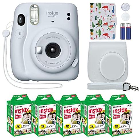 Cámara instantánea Fujifilm Instax Mini 11, color blanco hielo + paquete de  accesorios MiniMate y estuche