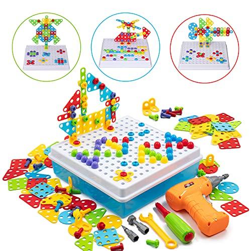 Juego de apilamiento Montessori juguetes con taladros juguetes educativos  creativos 3D rompecabezas mosaico juego caja de herramientas para niños 3 4