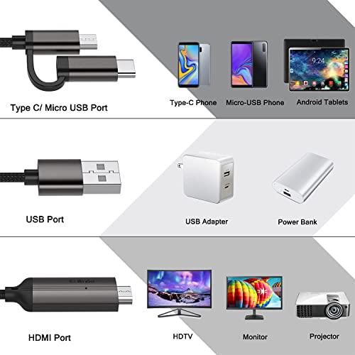 3 in 1 HDMI Cable Adapter Type-C/Phone/Micro USB to HDMI Mirroring Phone to  TV/Monitor/Projector HDTV 1080P Compatible with Phone Series