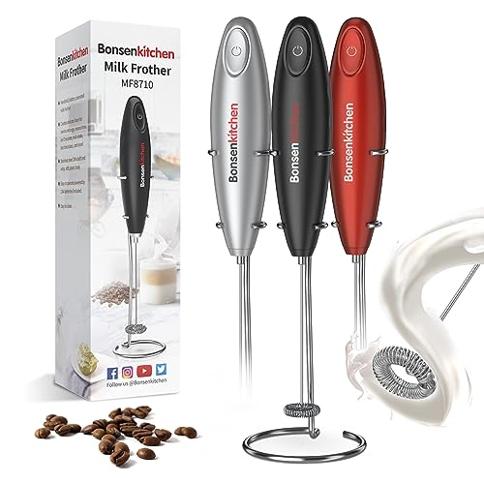 Electric Milk Frother Handheld with Stand Battery Powered Coffee Whisk  Frothe