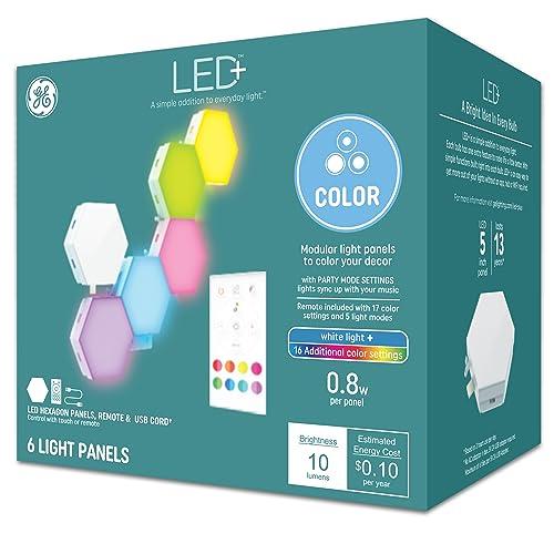 GE LED+ Color Changing LED Hexagon Tile Panels with Remote, LED Lights with No App or WiFi