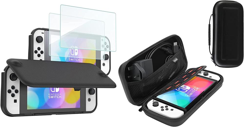 ProCase Nintendo Switch OLED Flip Cover con 2 protectores de pantalla de vidrio templado con